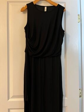 Sleeveless Black Maxi Dress with Draped Waist